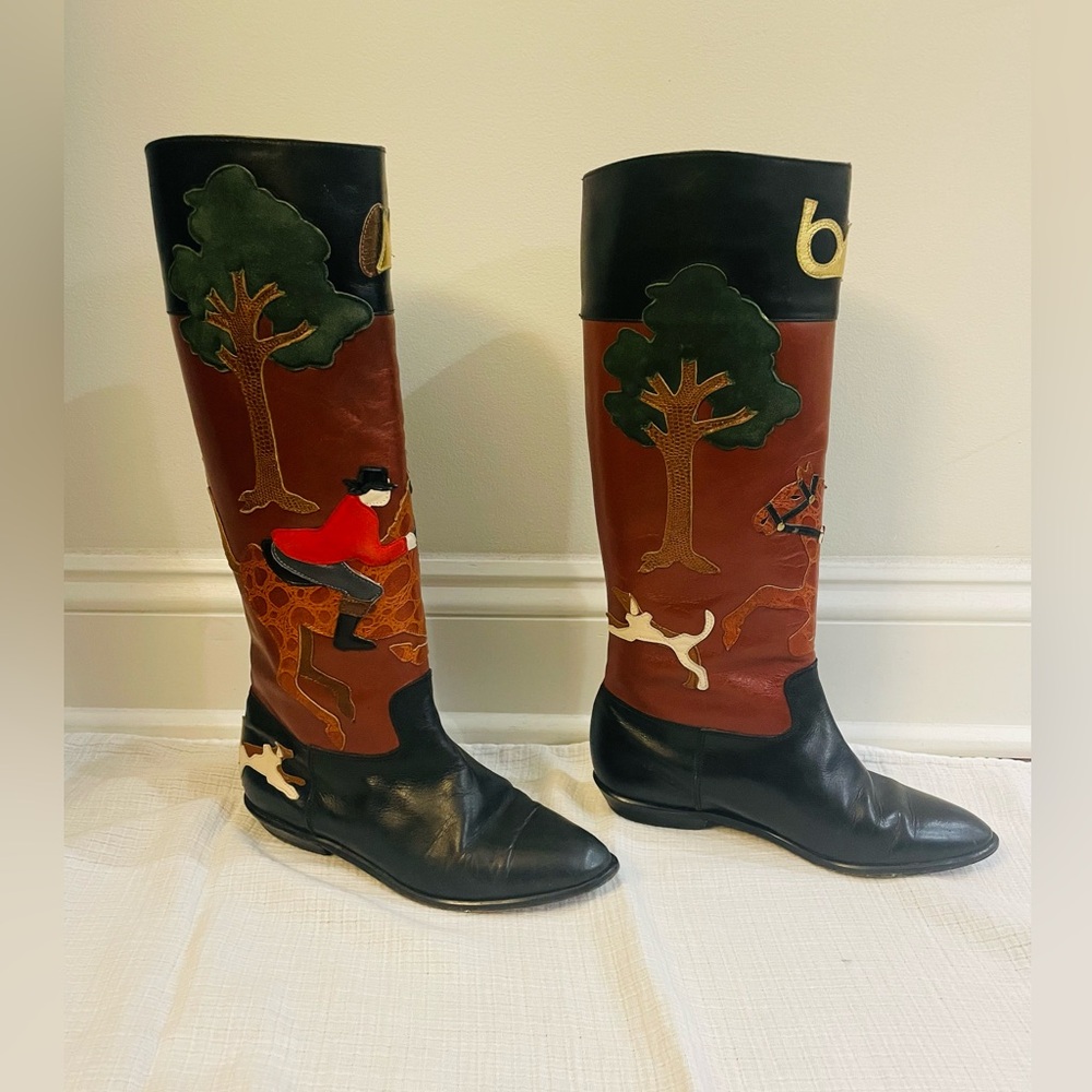 RARE Beverly Feldman Leather & Suede Appliqué Tall Riding Equestrian Boots - Picture 2 of 16
